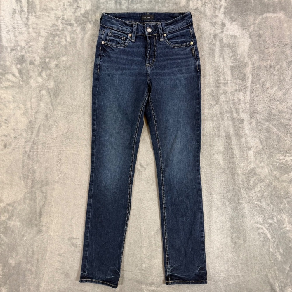 Silver Jeans Suki Straight Mid Rise Jeans Women's 25 x 31 Blue Dark Wash
